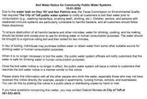 Boil Water Notice - City of Taft, Texas